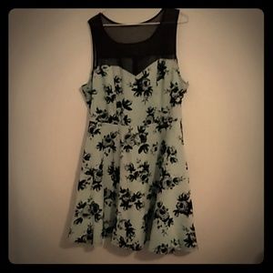 Plus Sized Pale Blue Retro Velvet Flower Dress XXL